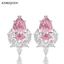 Retro 925 Sterling Silver Wedding Stud Earrings for Girlfriend Charms Pink Quartz Aquamarine Gemstone Earring Fine Jewellery Gift