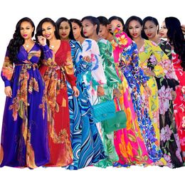 Plus Size 2Xl Summer Women Chiffon One-Piece Sleeve Maxi Dress Fashion Print Full-Length Dresses Loose Long Skirts Dhl 4614 es