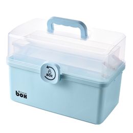 3/2 Layer Portable First Aid Kit Storage Box Plastic Multi-Functional Family Emergency Kit Box with Handle C44 210315