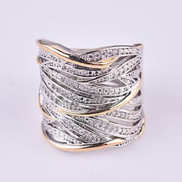 Wedding Rings Unique Style Big Vintage Luxury Zircon Promise Two Tone Gold Colour Party Fashion Women Jewellery