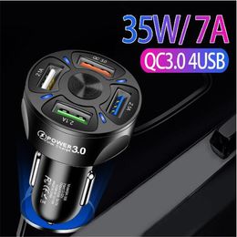 4 Ports USB Car Charger 35W Quick Charge 7A Mini Fast Charging QC3.0 For iPhone 13 12 Pro Max Xiaomi Huawei Mobile Phone Adapter Android Devices