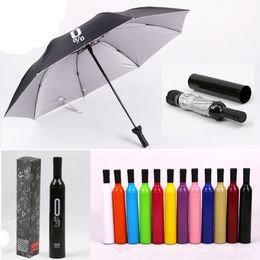 2021 Creative Women Wine Bottle Umbrella 3 Folding Sun-rain UV Mini tool Gifts Rain Gear Umbrellas sale ZWL764