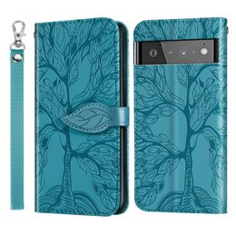 Life Tree Wallet Cases With Card Slot For Google Pixel 6 Pro 5 5A 5G 4A Sony Xperia 5 10 III 8 Embossed Flip Stand