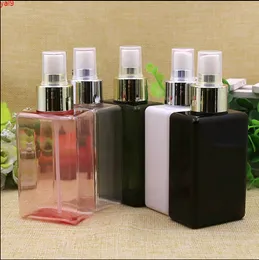 30PCS 100ML Pink White Square Spray Bottle 3.5OZ Plastic Transparent Container Perfume Gold Silver Sprayer Packing high qty