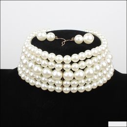 & Pendants Jewelrypearl Bead Beaded Necklaces Women Mtilayer White Red Choker Chain Aessories Collarbone Earring Suits Necklace Drop Deliver