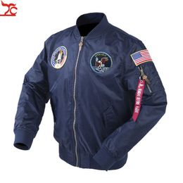 Autumn Apollo Thin 100th SPACE SHUTTLE MISSION Thin MA1 Bomber Hiphop US Air Force Pilot Flight Korean College Jacket For Men X0621