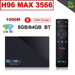 H96 Max Android 11.0 Smart TV Box 8GB 64GB RK3566 مع BT Google Voice Remote Control 2.4G 5G WIFI 1000M 3D 8K Media Player يدعم TIK TOK