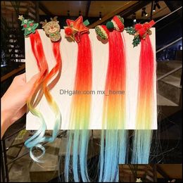 Hair Aessories Baby, Kids & Maternity Christmas Color Wig Pigtail Elastic Band For Girls Elk Bow Scrunchies Ponytail Ropes Headwear Clips Dr