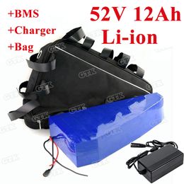 GTK Triangle Lithium 51.8V 12Ah li ion battery pack 52V 48V with 14S BMS for 750W motor electric bicycle scooter + 3A charger