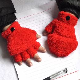 Five Fingers Gloves Winter Plush Thick Warm Baby Plus Velvet Mittens Children Kid Coral Fleece Full Finger For 5-10Y Kids
