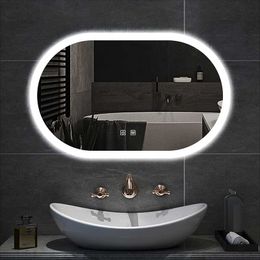 Mirrors 50x80cmOval Smart Makeup Wall Mounted Bathroom Full Length Mirror 3 Colour LED Vanity With Anti-fog Brightness Dimmer