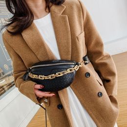 Women Satchel Pu Leather Chest Bags For Women 2021 New Woven Design Waist Bag Lady Casual Crossbody Bag Fanny Pack Thick Chain K726