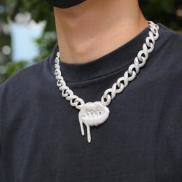 Bomb-Soul 14mm Lip With Miami Iced Out Chains Micro Pave Cubic Zirconia Necklace Hip Hop Luxury Copper Jewelry Male Union X0509