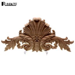 RUNBAZEF Antique Decorative Wood Appliques Furniture Decor Cabinet Door Irregular Wooden Mouldings Flower Carving Figurine Craft 210811