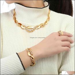 Chains Necklaces & Pendants Jewelry Factory Outlet Brand Necklace Wind Exaggeration Metal Diamond Set Earring Ring Bracelet Four Piece Tasse