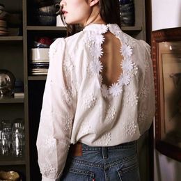 TEELYNN White lace shirts women blouse vintage Cotton Floral Embroidery blouses long puff Sleeve shirt camisas mujer top 210225