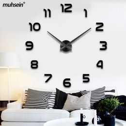 Muhsein 3D DIY Home Decorate Clocks Big Number Watch Acrylic Mirror Wall Sticker Clock Mute Movement Free Shipping 210310