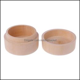natural boxes UK - Jewelry Boxes Packaging & Display Small Round Wooden Storage Ring Box Vintage Decorative Natural Craft Case Wedding Aessories Drop Delivery