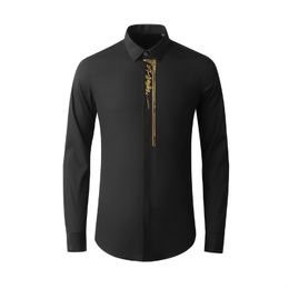 Goldline Embroidery Men Shirt Long Sleeve Slim Business male Dress Shirts High Quality Cotton Casual Chemise Homme Plus Size