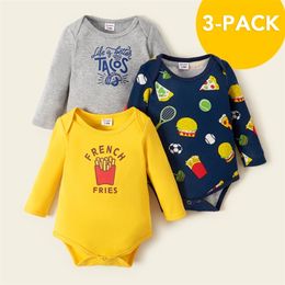 Arrival Spring and Autumn 3-pack Baby Hamburger Bodysuits Set Boy Girl Rompers Clothing 210528