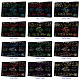 LX1079 Your Names Yacht Club Bar Grill Mug Come Early Stay Late Light Sign Dual Colour 3D Engraving