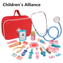 Wooden Pretend Play hospital Doctor Educationa Toys for Children Simulation Medicine Chest Set for Kids Interest Development 210312