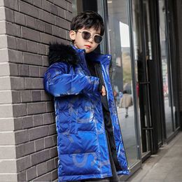 Boys Down Jacket Winter Padded Big Fur Collar Children's Outerwear Shiny Waterproof Parka For Girls Coat Kid TZ954 H0910