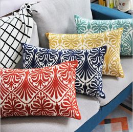 Home Decor Embroidered Cushion Cover Navy Blue Yellow Flower Geometric Canvas Cotton Embroidery Pillow Cover 30x50cm Pillow Sham 210315