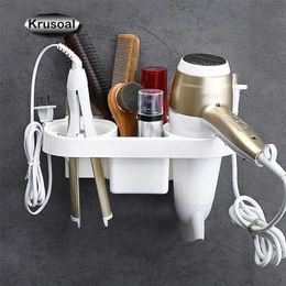 Wall Mounted Hair Dryer Storage Rack Holder Bathroom Stand Hairdryer Shower Shelf Shampoo Straightener Organiser 211112