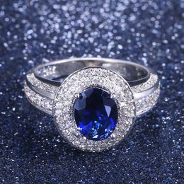 Huitan Vintage Solitaire Deep Blue Cubic Zircon Stone Party Ring For Women New Year's Gift Jewelry Wholesale Lots&Bulk Ring X0715