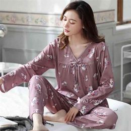 Plus Size 4XL Pajamas Sets for Women Pyjama Long Sleeve Cotton Sleepwear Female Winter Spring Pyjamas Home Clothes Homewear 210809