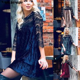 summer dress for women es women's black vintage printed maxi party lace velvet bodycon female plus size 210608