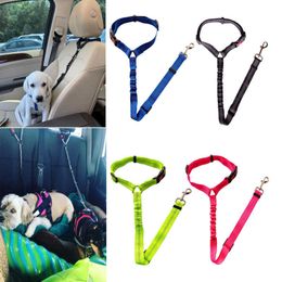 Dog Seat Belt Adjustable Puppy Pet Car Rope Safety Seatbelt Reflective Elastic Bungee Vehicle Dog Chest Blet Harness CL171 211006