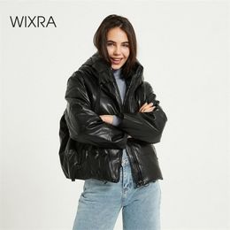 Wixra Womens Jacket Fashion Loose Hooded Parka Solid Warm Black Coat Ladies Streetwear Waterproof Parkas Autumn 211013