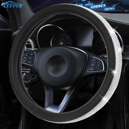 Steering Wheel Covers Car Styling Anti-slip PU Leather Universal For 37 To 38CM Shiny Rhinestones Cover Crystal