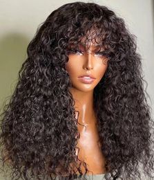 250Density Afro Kinky Curly Glueless Full Machine Made Wigs With Bangs Peruvian Remy Human Hair Fringe 4b 4c Wig For Black Women