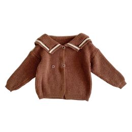 WLG Girls Sweater Kids Clothes Spring Fall Black Brown Knitted Long Sleeve Cardigan Baby Girl Casual All Match Tops 211106