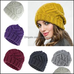 Ear Muffs Hats & Caps Hats, Scarves Gloves Fashion Aessories Knitted Diamond Square Soft Coarse Knit Cap Outdoor Winter Warm Skl Crochet Wom