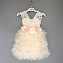 toddler flower girls wedding dress for children tutu dress with sashes lace summer sling sundress for party Halloween 210303