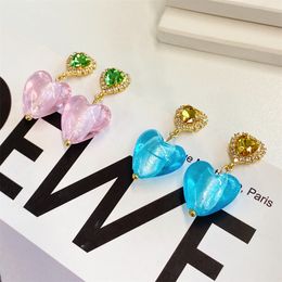 Colored Glaze Love Earrings Niche Design Sweet Peach stud Heart Personality Temperament Ins Trend Fashion High-End Jewelry