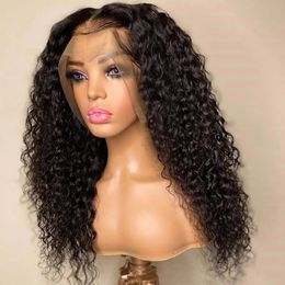 T Part Kinky Curly Lace Front Wig Natural Color Synthetic Long Wigs Heat Resistant Fiber Hair PrePlucked Water Wave Headband Wigss Synthetics