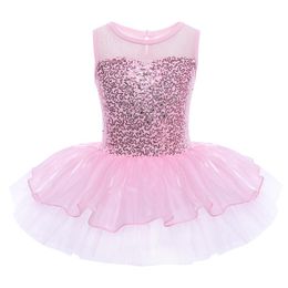 Girl's Dresses Ballerina Fairy Party Costumes Girls Ballet Dress Kids Dance Wear Sleeveless Sequins Gymnastics Leotard Tutu