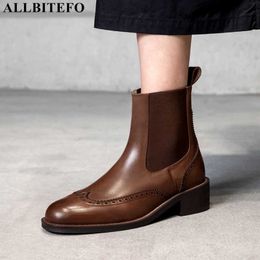 ALLBITEFO Waterproof shoes elastic + genuine leather women boots winter shoes fashion casual ankle boots motocycle boots 210611