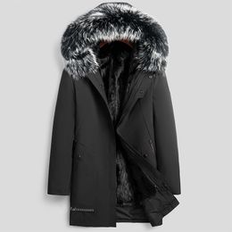 Long Jackets Hood Winter Coat With Fur Thickening Warm Outerwear Overcoat Windbreakers Man Clothes L-6xl Tops Plus Size Real Fur Lined
