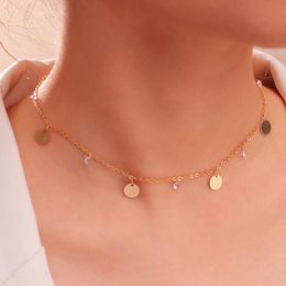 Chokers Vintage Necklace On Neck Gold Chain Female Jewellery Simple Crystal Choker Metal Round For Women Fashion Pendant
