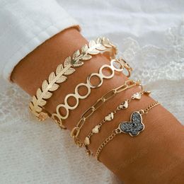 2021 New 5pcs/set Fashion Women Gold Bracelets Leaf Butterfly Heart Link Chain Beach Bangles Jewellery