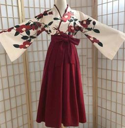 -Kimono sakura niña estilo japonés estampado floral vestido vintage mujer oriental camelia amor traje haori yukata ropa asiática