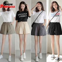 Women shorts Summer Casual Solid Cotton Linen high waist loose for girls Soft Cool female short S-XL 210722