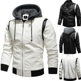 Men's Jackets 2021 Factory Sale Mens Sports Outerwear Leather Handsome Hooded Rhombus Lattice Motor Male Young Leisure Biker Coats