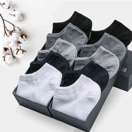 10 Pairs Summer Breathable Thin Short Socks 100% Cotton Deodorant Men's High Quality Sports No Show Black Ankle Socks For Man 220105